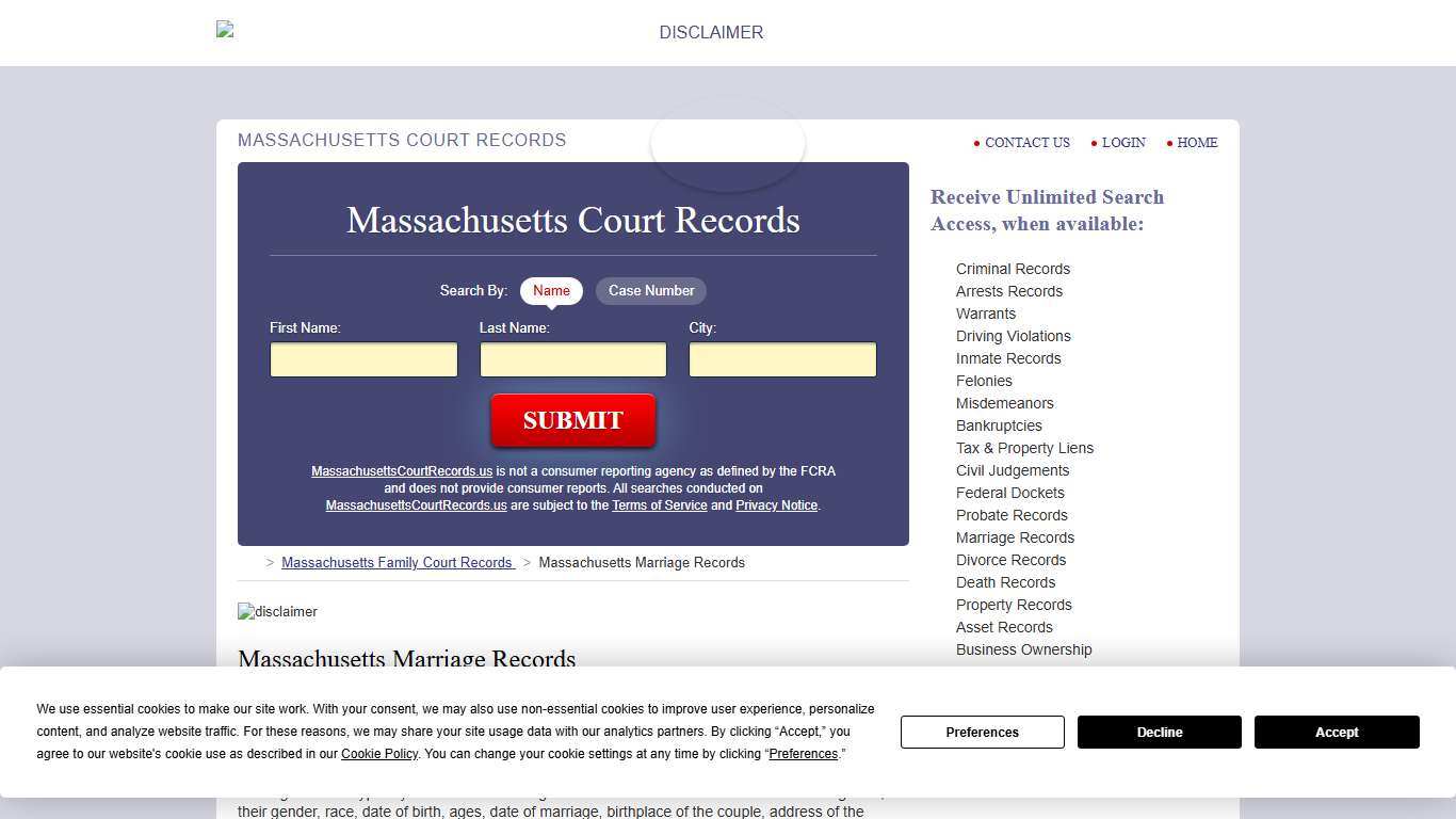 Massachusetts Marriage Records Search | MassachusettsCourtRecords.us