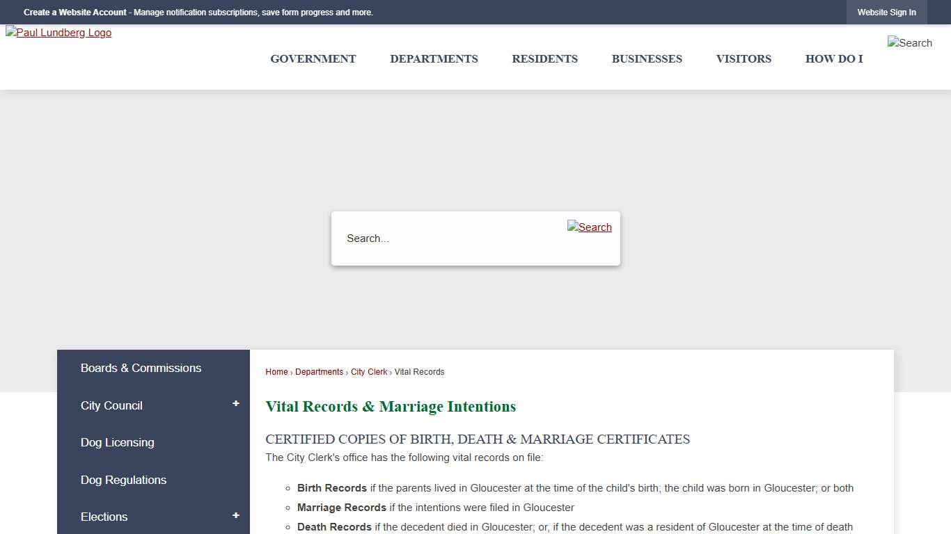 Vital Records & Marriage Intentions | Gloucester, MA - Official Website