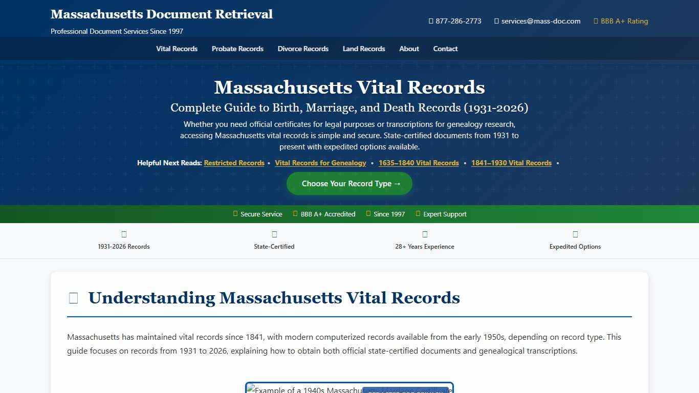 Massachusetts Vital Records | Birth, Marriage, Death | 1931+